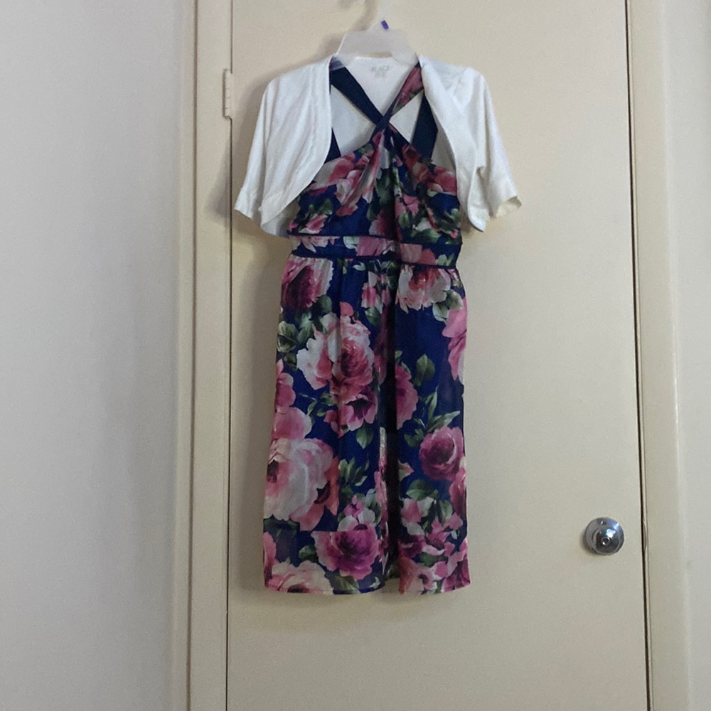 White Sweater with a flower pattern dress